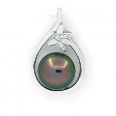 Rhodiated Sterling Silver Pendant and 1 Tahitian Pearl Semi-Baroque B 11.7 mm