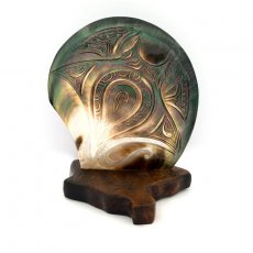 Tahitian Mother of Pearl Engraved on a Wooden Base (To'u)