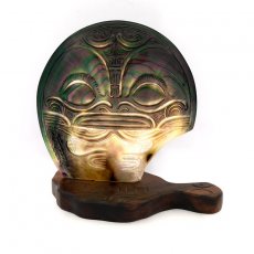 Tahitian Mother of Pearl Engraved on a Wooden Base (To'u)