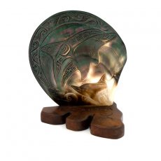 Engraved Tahitian Mother of Pearl on a Wooden Base (Tou)