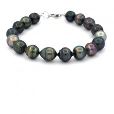 Bracelet with 17 Tahitian Pearls Ringed C from 8.9 to 9.9 mm and Rhodiated Sterling Silver