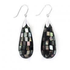 Rhodiated Sterling Silver Earrings and Tahitian Mother-of-Pearl