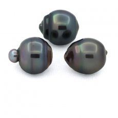 Lot of 3 Tahitian Pearls Ringed D from 12.6 to 12.9 mm