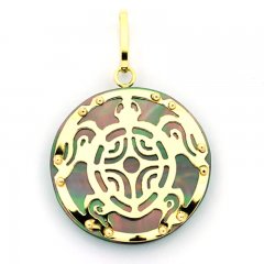 18K Gold and Tahitian Mother-of-Pearl Pendant - Diameter = 21 mm - Turtle