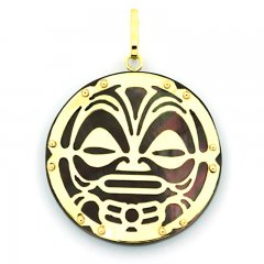 18K Gold and Tahitian Mother-of-Pearl Pendant - Diameter = 27 mm - Mana Tiki
