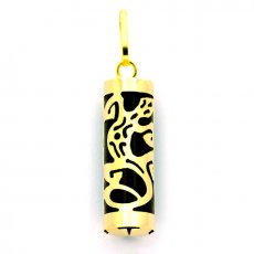 18K Gold Pendant and Black Agate - 17 mm - Gecko