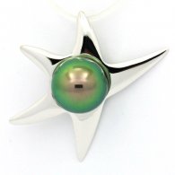18K Solid White Gold Pendant and 1 Tahitian Pearl Round B+ 8.9 mm