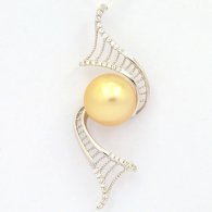 Rhodiated Sterling Silver Pendant and 1 Australian Pearl Round C 10.8 mm