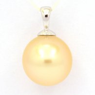 18K Solid White Gold Pendant and 1 Australian Pearl Round B 11 mm