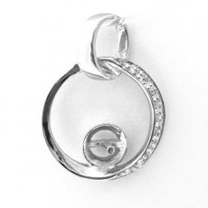 Rhodiated Sterling Silver Pendant for 1 Pearl from 6 to 9 mm